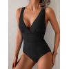 imageEomenie One Piece Swimsuit for Women Tummy Control Slimming Bathing Suit Wide Straps V Neck Swim Suit Cross Back SwimwearBlack