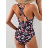 imageEomenie One Piece Swimsuit for Women Tummy Control Slimming Bathing Suit Wide Straps V Neck Swim Suit Cross Back SwimwearBlack Pink Floral