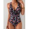 imageEomenie One Piece Swimsuit for Women Tummy Control Slimming Bathing Suit Wide Straps V Neck Swim Suit Cross Back SwimwearBlack Pink Floral