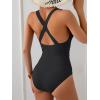 imageEomenie One Piece Swimsuit for Women Tummy Control Slimming Bathing Suit Wide Straps V Neck Swim Suit Cross Back SwimwearBlack Ribbed