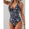 imageEomenie One Piece Swimsuit for Women Tummy Control Slimming Bathing Suit Wide Straps V Neck Swim Suit Cross Back SwimwearBlack White Floral