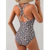 imageEomenie One Piece Swimsuit for Women Tummy Control Slimming Bathing Suit Wide Straps V Neck Swim Suit Cross Back SwimwearBlack Yellow Print