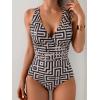 imageEomenie One Piece Swimsuit for Women Tummy Control Slimming Bathing Suit Wide Straps V Neck Swim Suit Cross Back SwimwearBlack Yellow Print