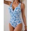 imageEomenie One Piece Swimsuit for Women Tummy Control Slimming Bathing Suit Wide Straps V Neck Swim Suit Cross Back SwimwearBlue Floral