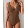 imageEomenie One Piece Swimsuit for Women Tummy Control Slimming Bathing Suit Wide Straps V Neck Swim Suit Cross Back SwimwearBrown