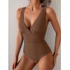 imageEomenie One Piece Swimsuit for Women Tummy Control Slimming Bathing Suit Wide Straps V Neck Swim Suit Cross Back SwimwearBrown