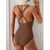 imageEomenie One Piece Swimsuit for Women Tummy Control Slimming Bathing Suit Wide Straps V Neck Swim Suit Cross Back SwimwearBrown
