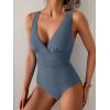 imageEomenie One Piece Swimsuit for Women Tummy Control Slimming Bathing Suit Wide Straps V Neck Swim Suit Cross Back SwimwearGrey Blue