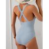 imageEomenie One Piece Swimsuit for Women Tummy Control Slimming Bathing Suit Wide Straps V Neck Swim Suit Cross Back SwimwearGrey Blue Ribbed