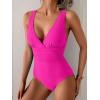imageEomenie One Piece Swimsuit for Women Tummy Control Slimming Bathing Suit Wide Straps V Neck Swim Suit Cross Back SwimwearHot Pink