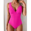 imageEomenie One Piece Swimsuit for Women Tummy Control Slimming Bathing Suit Wide Straps V Neck Swim Suit Cross Back SwimwearHot Pink