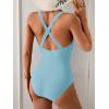 imageEomenie One Piece Swimsuit for Women Tummy Control Slimming Bathing Suit Wide Straps V Neck Swim Suit Cross Back SwimwearLight Blue