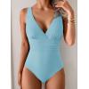 imageEomenie One Piece Swimsuit for Women Tummy Control Slimming Bathing Suit Wide Straps V Neck Swim Suit Cross Back SwimwearLight Blue