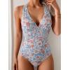 imageEomenie One Piece Swimsuit for Women Tummy Control Slimming Bathing Suit Wide Straps V Neck Swim Suit Cross Back SwimwearOrange Floral