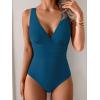 imageEomenie One Piece Swimsuit for Women Tummy Control Slimming Bathing Suit Wide Straps V Neck Swim Suit Cross Back SwimwearPeacock Blue