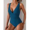 imageEomenie One Piece Swimsuit for Women Tummy Control Slimming Bathing Suit Wide Straps V Neck Swim Suit Cross Back SwimwearPeacock Blue