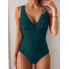 imageEomenie One Piece Swimsuit for Women Tummy Control Slimming Bathing Suit Wide Straps V Neck Swim Suit Cross Back SwimwearPeacock Green