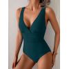 imageEomenie One Piece Swimsuit for Women Tummy Control Slimming Bathing Suit Wide Straps V Neck Swim Suit Cross Back SwimwearPeacock Green