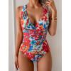imageEomenie One Piece Swimsuit for Women Tummy Control Slimming Bathing Suit Wide Straps V Neck Swim Suit Cross Back SwimwearRed Floral