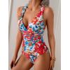 imageEomenie One Piece Swimsuit for Women Tummy Control Slimming Bathing Suit Wide Straps V Neck Swim Suit Cross Back SwimwearRed Floral