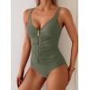 imageEomenie One Piece Swimsuit for Women Zip Front Tummy Control Bathing Suit Ruched Slimming Swimwear Double Straps Swim SuitArmy Green