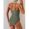 imageEomenie One Piece Swimsuit for Women Zip Front Tummy Control Bathing Suit Ruched Slimming Swimwear Double Straps Swim SuitArmy Green