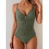 imageEomenie One Piece Swimsuit for Women Zip Front Tummy Control Bathing Suit Ruched Slimming Swimwear Double Straps Swim SuitArmy Green