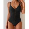 imageEomenie One Piece Swimsuit for Women Zip Front Tummy Control Bathing Suit Ruched Slimming Swimwear Double Straps Swim SuitBlack