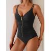 imageEomenie One Piece Swimsuit for Women Zip Front Tummy Control Bathing Suit Ruched Slimming Swimwear Double Straps Swim SuitBlack