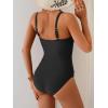 imageEomenie One Piece Swimsuit for Women Zip Front Tummy Control Bathing Suit Ruched Slimming Swimwear Double Straps Swim SuitBlack