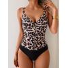 imageEomenie One Piece Swimsuit for Women Zip Front Tummy Control Bathing Suit Ruched Slimming Swimwear Double Straps Swim SuitBlack Leopard