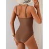 imageEomenie One Piece Swimsuit for Women Zip Front Tummy Control Bathing Suit Ruched Slimming Swimwear Double Straps Swim SuitBrown