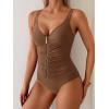 imageEomenie One Piece Swimsuit for Women Zip Front Tummy Control Bathing Suit Ruched Slimming Swimwear Double Straps Swim SuitBrown
