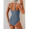 imageEomenie One Piece Swimsuit for Women Zip Front Tummy Control Bathing Suit Ruched Slimming Swimwear Double Straps Swim SuitGray Blue
