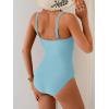 imageEomenie One Piece Swimsuit for Women Zip Front Tummy Control Bathing Suit Ruched Slimming Swimwear Double Straps Swim SuitLight Blue