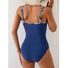 imageEomenie One Piece Swimsuit for Women Zip Front Tummy Control Bathing Suit Ruched Slimming Swimwear Double Straps Swim SuitNavy Blue Print