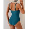 imageEomenie One Piece Swimsuit for Women Zip Front Tummy Control Bathing Suit Ruched Slimming Swimwear Double Straps Swim SuitPeacock Blue