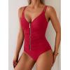 imageEomenie One Piece Swimsuit for Women Zip Front Tummy Control Bathing Suit Ruched Slimming Swimwear Double Straps Swim SuitRed