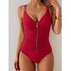 imageEomenie One Piece Swimsuit for Women Zip Front Tummy Control Bathing Suit Ruched Slimming Swimwear Double Straps Swim SuitRed