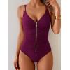 imageEomenie One Piece Swimsuit for Women Zip Front Tummy Control Bathing Suit Ruched Slimming Swimwear Double Straps Swim SuitWine Red