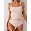 imageEomenie Tankini Swimsuit for Women Tummy Control Ruched Two Piece Bathing Suits High Waisted Shell Stitch SwimwearBeige
