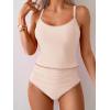 imageEomenie Tankini Swimsuit for Women Tummy Control Ruched Two Piece Bathing Suits High Waisted Shell Stitch SwimwearBeige