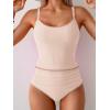 imageEomenie Tankini Swimsuit for Women Tummy Control Ruched Two Piece Bathing Suits High Waisted Shell Stitch SwimwearBeige