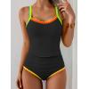 imageEomenie Tankini Swimsuit for Women Tummy Control Ruched Two Piece Bathing Suits High Waisted Shell Stitch SwimwearBlackcolorful Trims