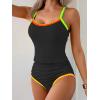 imageEomenie Tankini Swimsuit for Women Tummy Control Ruched Two Piece Bathing Suits High Waisted Shell Stitch SwimwearBlackcolorful Trims