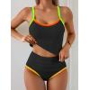 imageEomenie Tankini Swimsuit for Women Tummy Control Ruched Two Piece Bathing Suits High Waisted Shell Stitch SwimwearBlackcolorful Trims