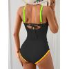 imageEomenie Tankini Swimsuit for Women Tummy Control Ruched Two Piece Bathing Suits High Waisted Shell Stitch SwimwearBlackcolorful Trims