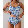 imageEomenie Tankini Swimsuit for Women Tummy Control Ruched Two Piece Bathing Suits High Waisted Shell Stitch SwimwearBlue Floral