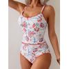 imageEomenie Tankini Swimsuit for Women Tummy Control Ruched Two Piece Bathing Suits High Waisted Shell Stitch SwimwearBlue Floralred