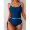 imageEomenie Tankini Swimsuit for Women Tummy Control Ruched Two Piece Bathing Suits High Waisted Shell Stitch SwimwearDark Blue